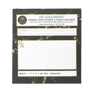 Black & Gold Faux Marble Doctor Prescription Notepad