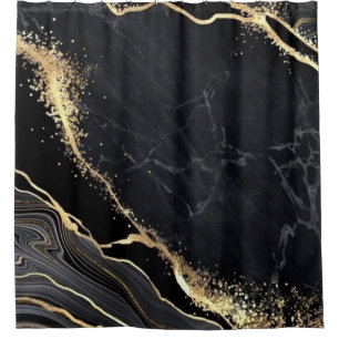 Black Gold Faux Marble Pretty Elegant Luxury Shower Curtain