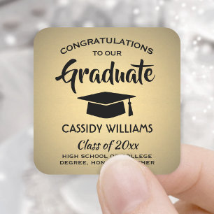 Black Gold Faux Metallic Class Year Graduation Square Sticker