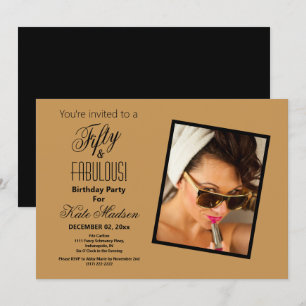 Black & Gold Fifty & FABULOUS! Birthday Party Invitation