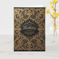 Black Gold Filigree Lace Elegant Birthday Card