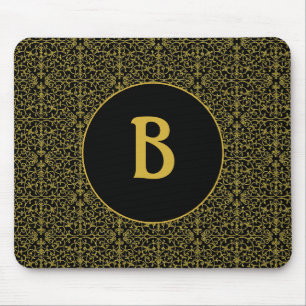 Black & Gold Filigree Monogram Mouse Mat