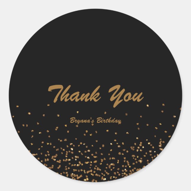 Black & Gold Fine Glitter Chic Party Favour Sticke Classic Round Sticker (Front)