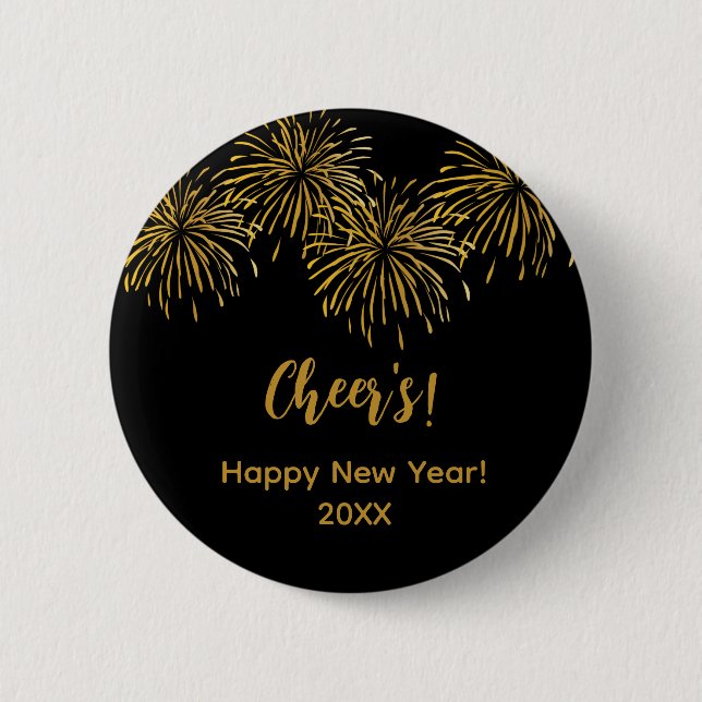 Black Gold Fireworks Happy New Year Party   6 Cm Round Badge (Front)