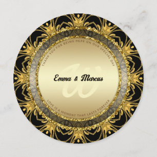Black Gold Fireworks Wedding Round Menu Card