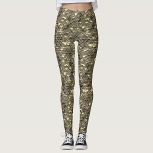 Black & Gold Fish Scale Mermaid Leggings Bottoms