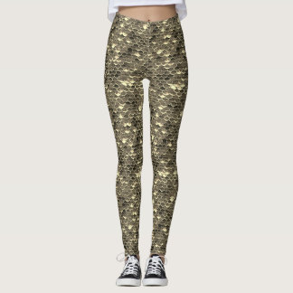 Black & Gold Fish Scale Mermaid Leggings Bottoms