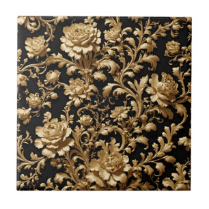 Black & Gold Flemish Baroque Ceramic Tile
