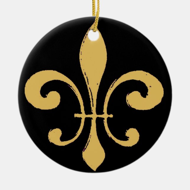Black Gold Fleur De Lis Ceramic Tree Decoration (Front)