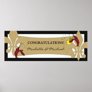 Black Gold Fleur de Lis Crawfish Party Banner Poster
