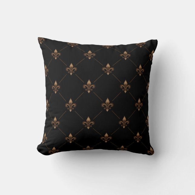 Black Gold Fleur De Lis Elegant Luxury Pattern Cushion (Front)