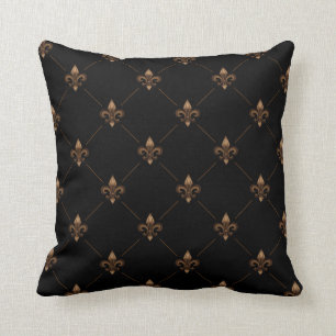 Black Gold Fleur De Lis Elegant Luxury Pattern Cushion