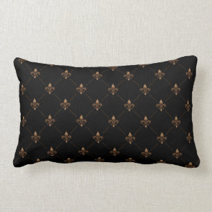 Black Gold Fleur De Lis Elegant Luxury Pattern Lumbar Cushion