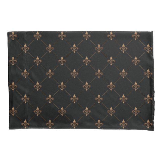 Black Gold Fleur De Lis Elegant Luxury Pattern Pillowcase (Front-Left)