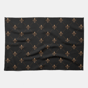 Black Gold Fleur De Lis Elegant Luxury Pattern Tea Towel