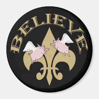 Black Gold Fleur de Lis Flying Pigs Magnet