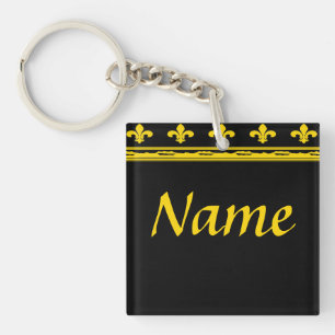 Black & Gold Fleur De Lis Letters & Numbers Key Ring