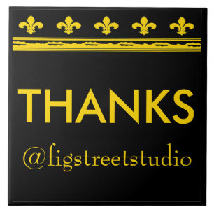 Black & Gold Fleur De Lis Letters & Numbers Tile