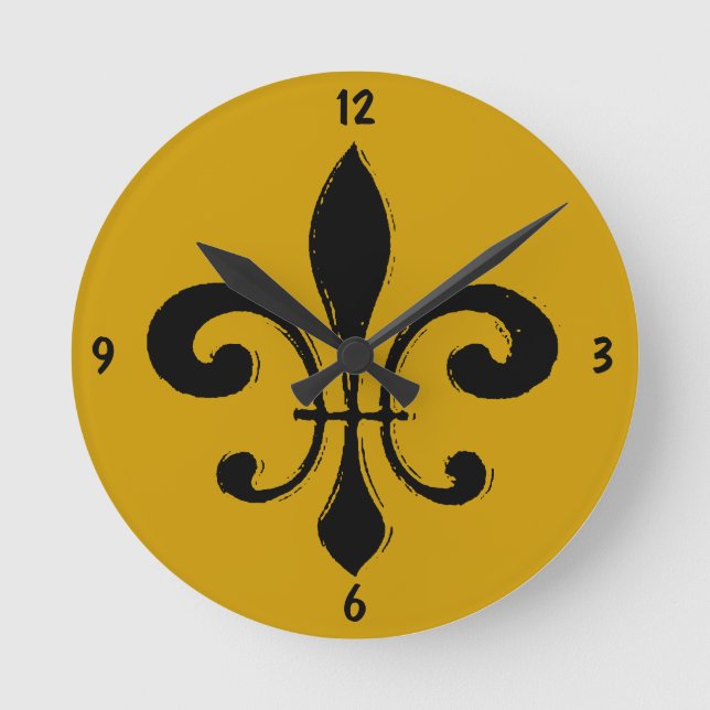 Black Gold Fleur De Lis, New Orleans Round Clock (Front)