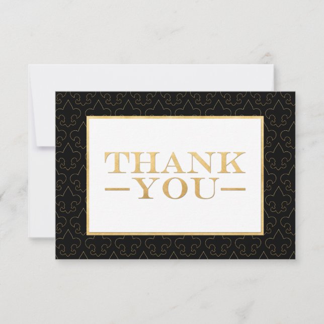 Black & Gold Fleur De Lis Wedding Thank You Cards (Front)