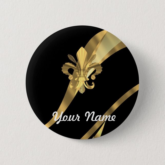 Black & gold fleur de lys 6 cm round badge (Front)