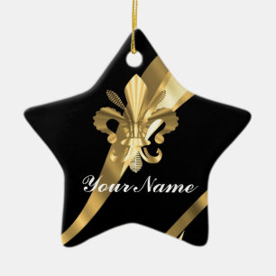 Black & gold fleur de lys ceramic tree decoration