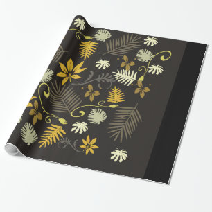 Black & Gold  Floral 30" x 6' Wrapping Paper, Glos Paper