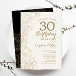Black Gold Floral 30th Birthday Party Invitation<br><div class="desc">Black Gold Floral 30th Birthday Party Invitation. Minimalist modern design featuring botanical outline drawings accents and typography script font. Simple trendy invite card perfect for a stylish female bday celebration. Can be customised to any age. Printed Zazzle invitations or instant download digital printable template.</div>