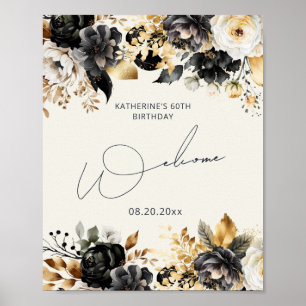 Black Gold Floral 60th Birthday Poster
