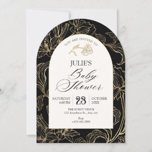 Black gold floral baby shower invitation