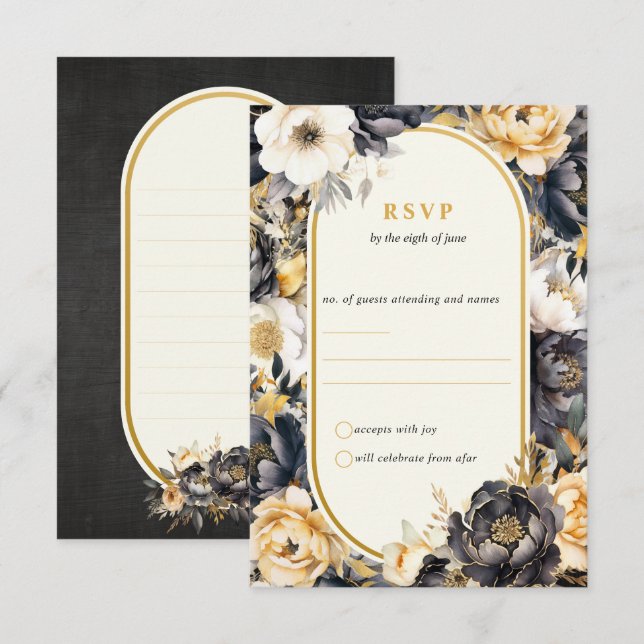 Black & Gold Floral Boarder Wedding Response Card (Front/Back)