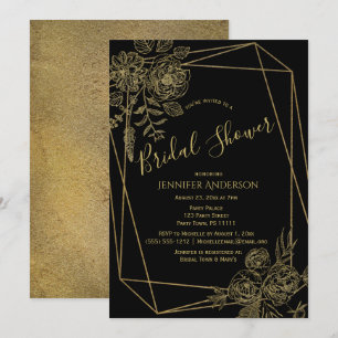 Black Gold Floral Bridal Shower Invitation