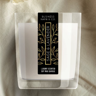 Black & Gold Floral Candle Skinny Vertical Label