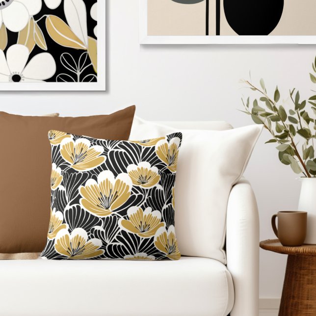 Black Gold Floral Cushion (Complete your elegant retro look with an exclusive Wild on Flowers Throw PIllow.)