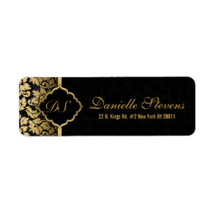 Black & Gold Floral DamasksPattern Label