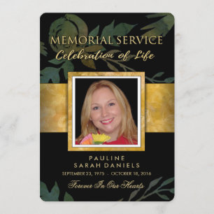 Black Gold Floral Elegant Memorial Service Invite
