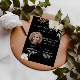 Black Gold Floral Funeral Memorial Service Photo Invitation