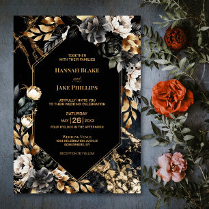 Black Gold Floral Geometric Wedding Invitation