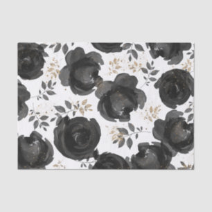 Black Gold Floral Glam Leaves Wedding Tissue Paper