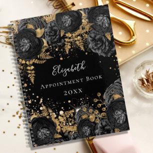 Black gold floral glitter name glamorous 2022 planner