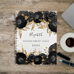 Black gold floral glitter name white 2023 planner<br><div class="desc">A white background with faux gold glitter dust and black florals with golden foliage. The name is written with a modern hand lettered style script.  Personalize and add your name,  title and year.</div>