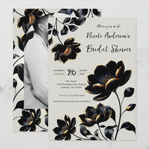 Black & Gold Floral Greige Bridal Shower Invitation