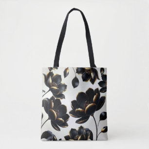 Black & Gold Floral Greige Elegant Dark Moody Tote Bag