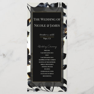 Black & Gold Floral Greige Wedding Program Programme