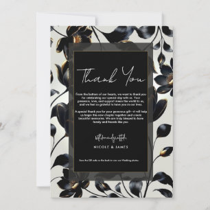 Black & Gold Floral Greige Wedding Thank You Invitation