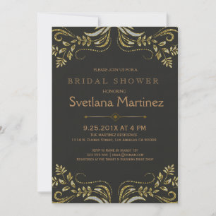 Black & Gold Floral Lace 2 Bridal Shower Invite