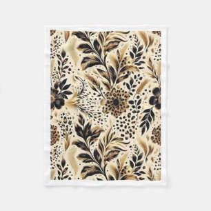 Black Gold Floral Leopard Pattern Fleece Blanket