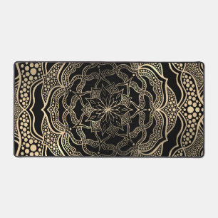 Black & Gold Floral Mandala Beautiful Stylish Chic Desk Mat