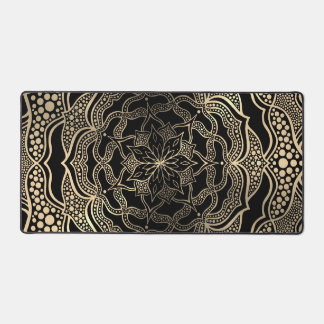 Black & Gold Floral Mandala Beautiful Stylish Chic Desk Mat