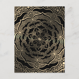 Black & Gold Floral Mandala Beautiful Stylish Chic Postcard